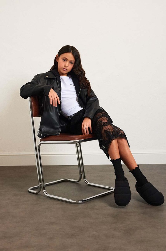 Παιδικά δερμάτινα μπουφάν Patrizia Pepe E014 7O0031 μαύρο