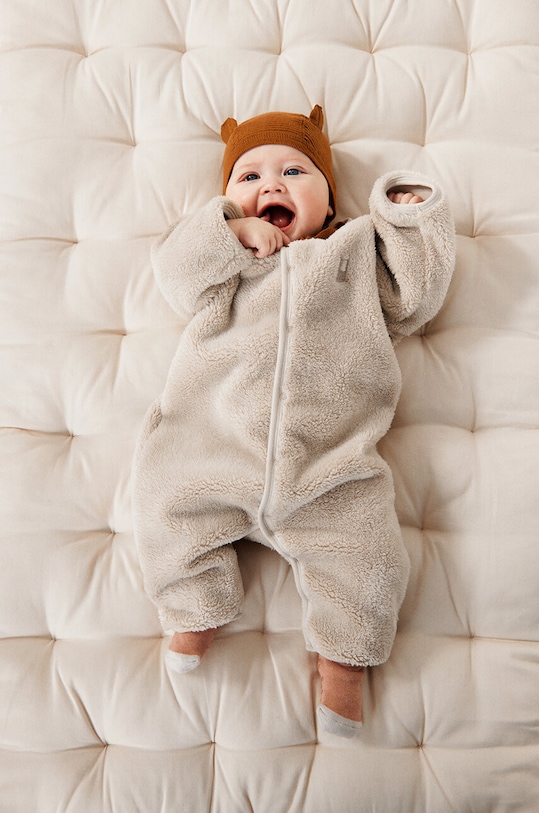 Liewood combinezon bebe Bailey Baby Pile Jumpsuit cu captuseala bej LW19189