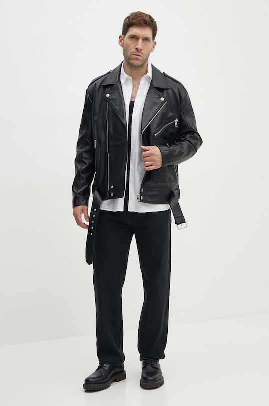 Kožená bunda Calvin Klein Jeans J30J325600 čierna AW24