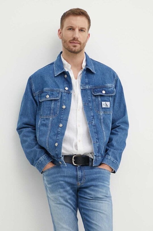 Rifľová bunda Calvin Klein Jeans bez kapucne modrá J30J325750