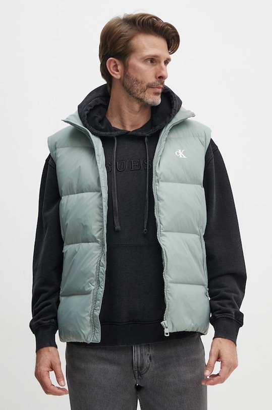 Calvin Klein Jeans bezrękawnik puchowy bez kaptura zielony J30J325901