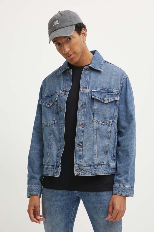 HUGO Blue kurtka jeansowa bez kaptura granatowy 50511500