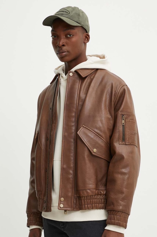 Шкіряна куртка HUGO лицьова шкіра коричневий 50516888