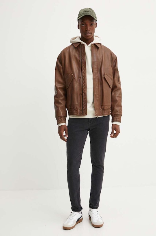 Шкіряна куртка HUGO 50516888 коричневий AW24