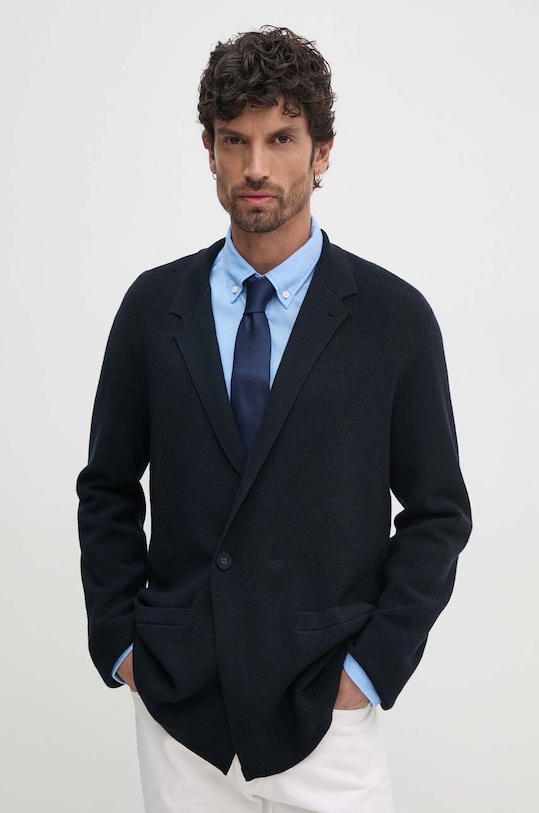 Vlnený kardigán Emporio Armani vlna tmavomodrá 6D1GXX.1MKEZ