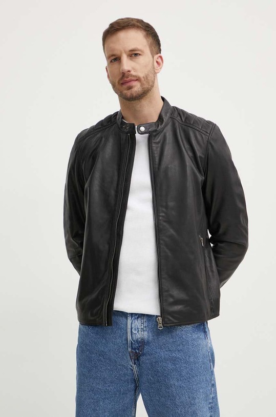 Шкіряна куртка Pepe Jeans TRISTAN лицьова шкіра чорний PM402991