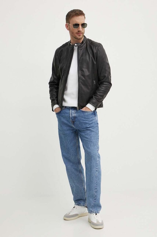 Kožená bunda Pepe Jeans TRISTAN PM402991 černá AW24