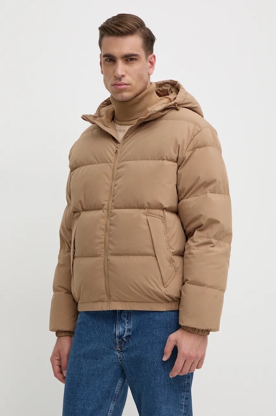 Péřová bunda United Colors of Benetton s kapucí hnědá 2JF8UN05E
