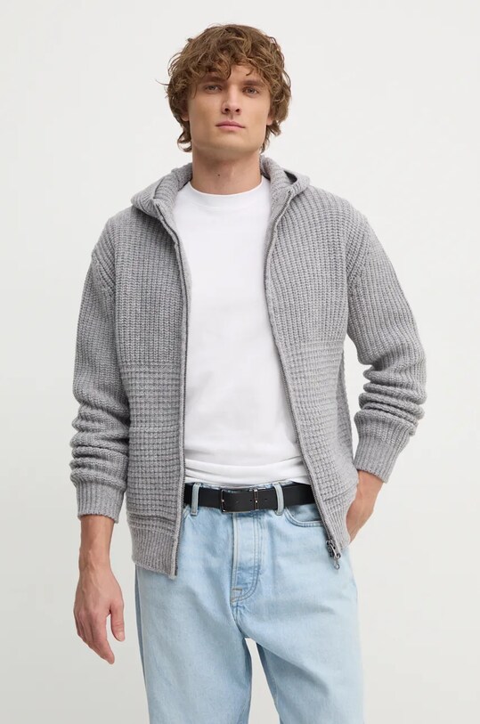 United Colors of Benetton kardigan wełniany wełna szary 123MU5014