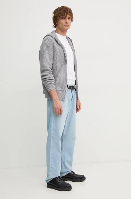 United Colors of Benetton gyapjú kardigán 123MU5014 szürke AW24