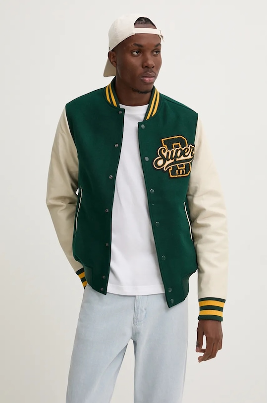 Bunda z vlněné směsi Superdry přechodné zelená M5011943A.GCI