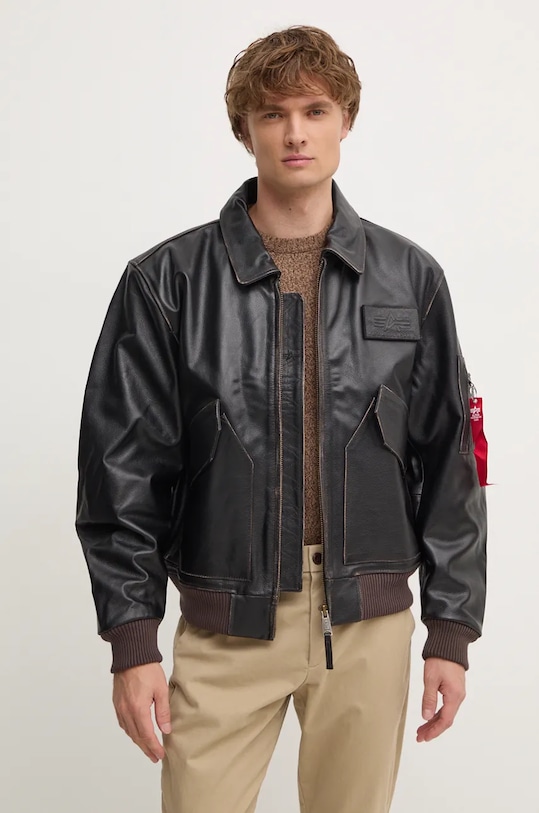 Alpha Industries kurtka skórzana bez kaptura brązowy 100109