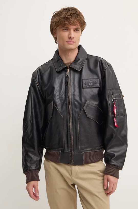 Alpha Industries kurtka skórzana brązowy 100109