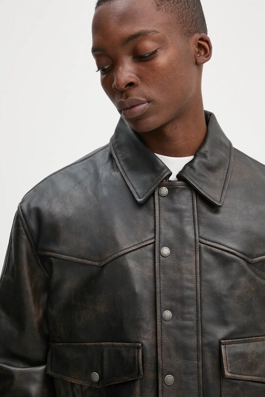 Δερμάτινο μπουφάν The Kooples καφέ HCUI29005K