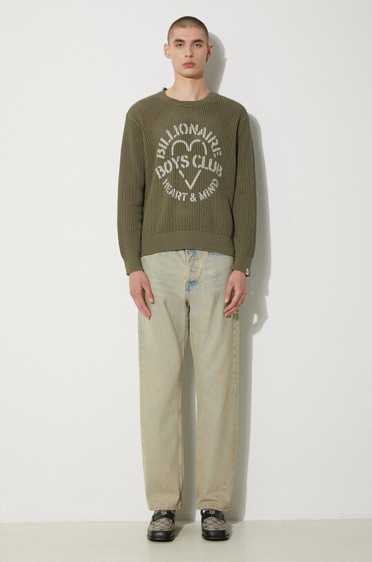 Billionaire Boys Club sweter bawełniany Heart & Mind Stencil Logo Jumper B24224 zielony AW24