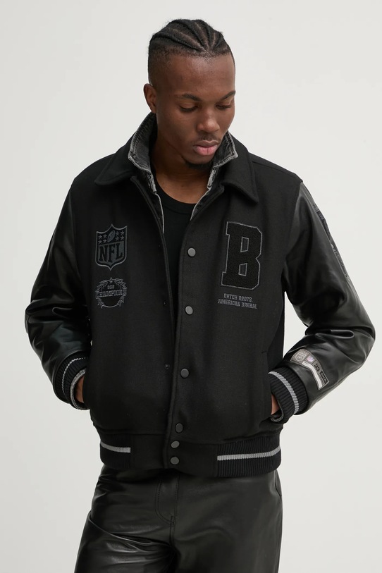 Куртка з домішкою вовни BALR. NFL x BALR. лицьова шкіра чорний B138A.1003