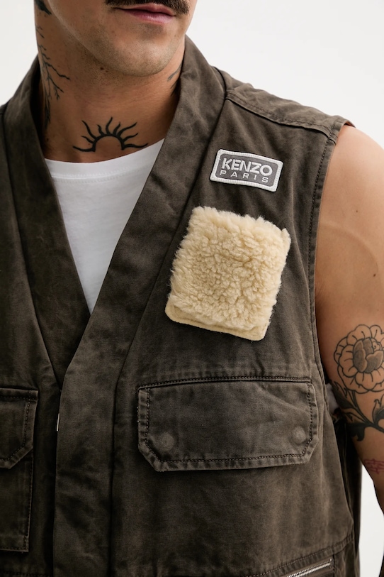 Kenzo bezrękawnik bawełniany Multipocket Gilet FE65VE0089GK.92 brązowy