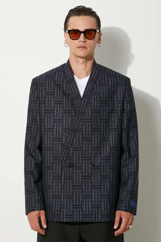 Kenzo wool blazer Kenzo Weave Kimono Tailored Jacket with lining navy FE65VE1309JG.77