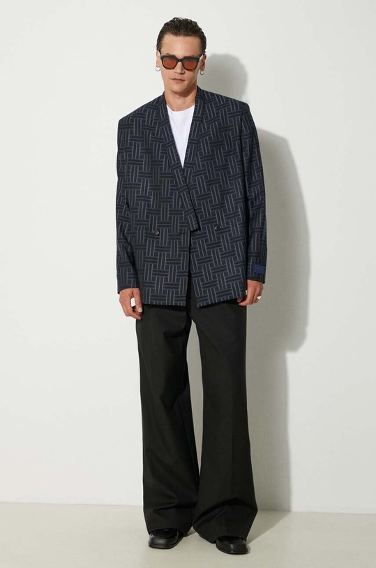 Vuneni sako Kenzo Kenzo Weave Kimono Tailored Jacket FE65VE1309JG.77 mornarsko plava AW24