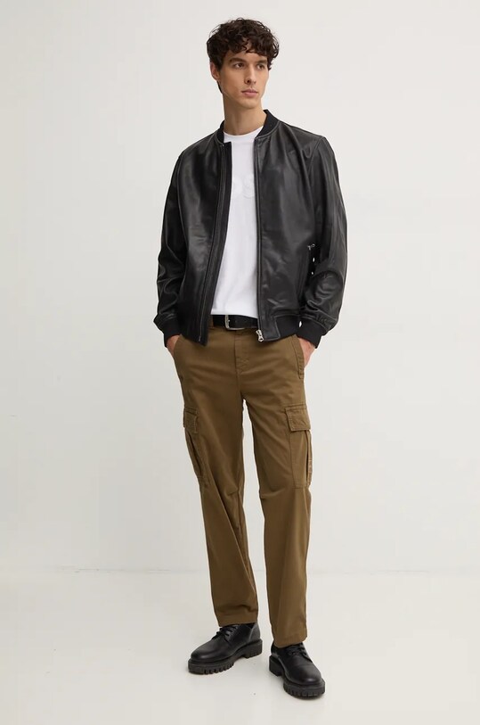 Pepe Jeans geaca bomber de piele TORNO PM402986 negru AW24
