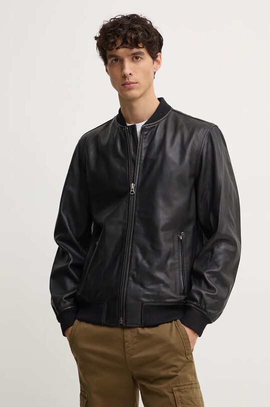 Pepe Jeans geaca bomber de piele TORNO negru PM402986