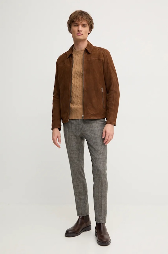 Jakna od brušene kože Pepe Jeans TENJAMIN PM403018 smeđa AW24