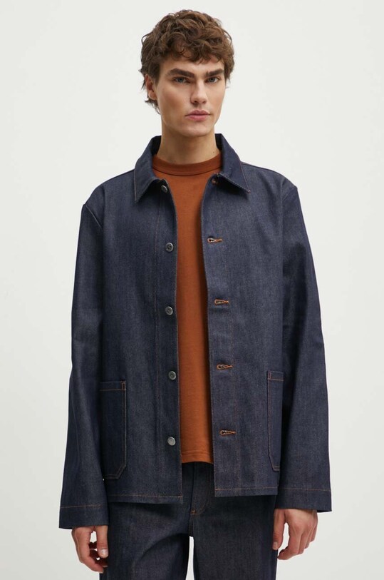 A.P.C. geacă din denim veste kerlouan logo brodee necaptusit bleumarin COZZI.H03205