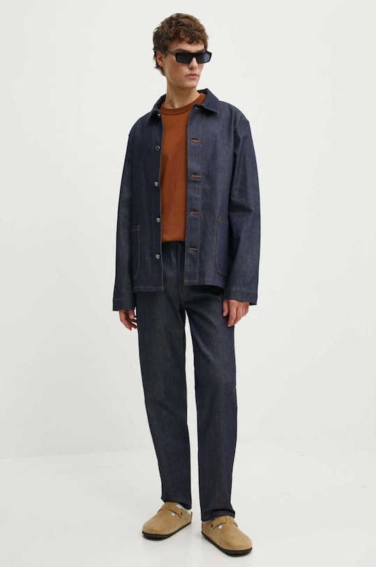 A.P.C. geacă din denim veste kerlouan logo brodee COZZI.H03205 bleumarin AW24