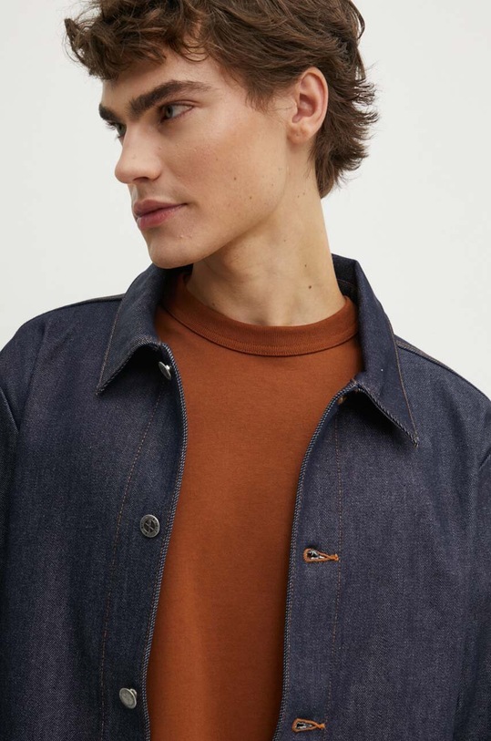 A.P.C. geacă din denim veste kerlouan logo brodee bleumarin COZZI.H03205