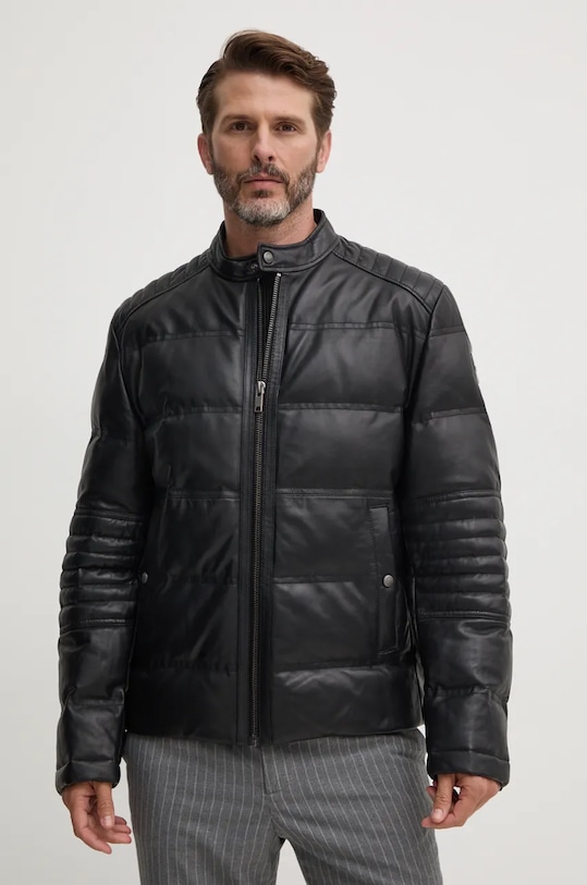Boss Orange geaca de piele cu captuseala negru 50522243