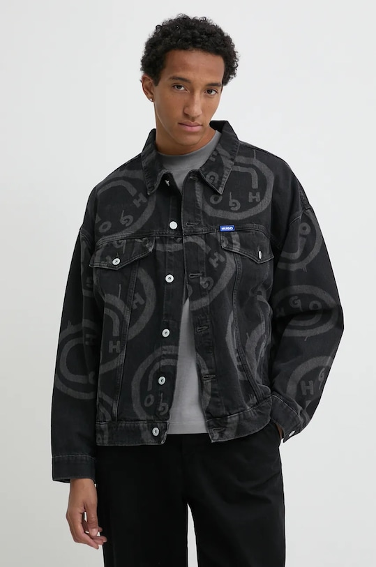 Džínová bunda Hugo Blue bez kapuce černá 50531637