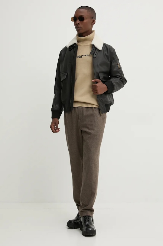 Kožená bunda HUGO 50521030 černá AW24