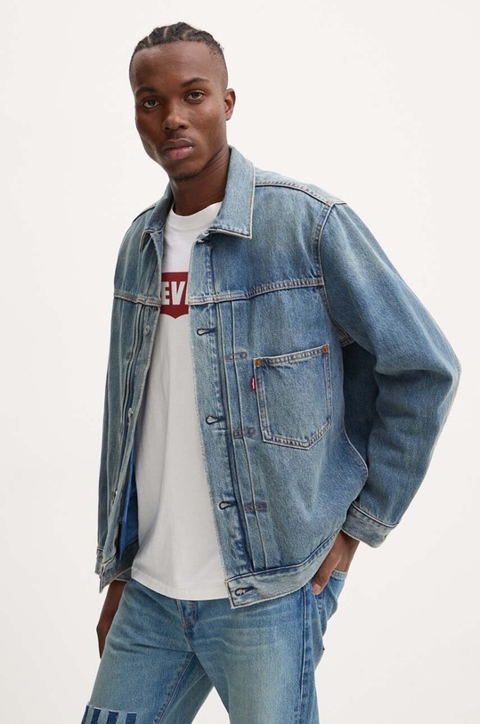 Džínová péřová bunda Levi's riflovina modrá A8634