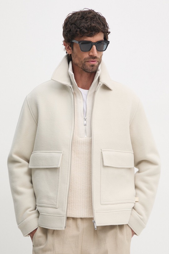 Vlněná bunda Calvin Klein Jeans nezateplené béžová J30J326098