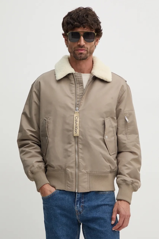 Bunda Calvin Klein Jeans s podšívkou béžová J30J326108