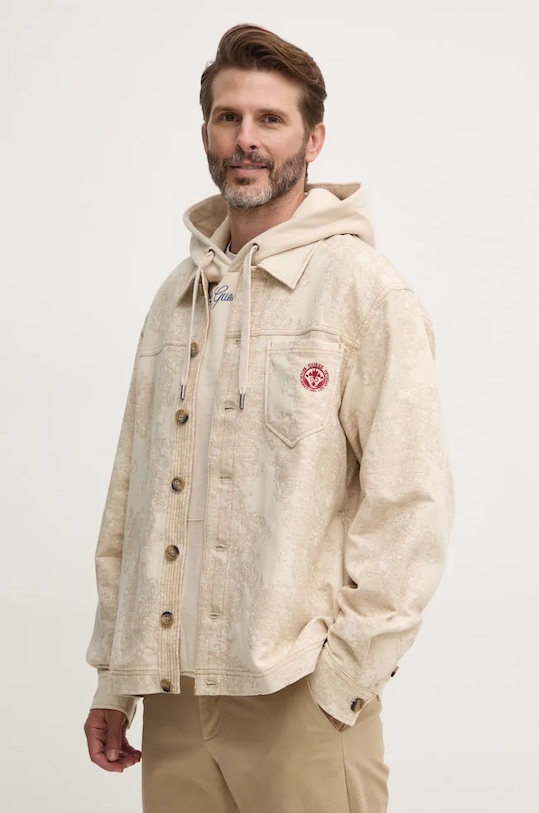 Guess koszula z domieszką lnu casual beżowy M4BH57.WGKA0