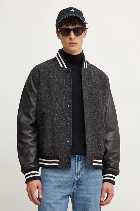 Шерстяная куртка-бомбер Tommy Hilfiger кожа чёрный MW0MW37030