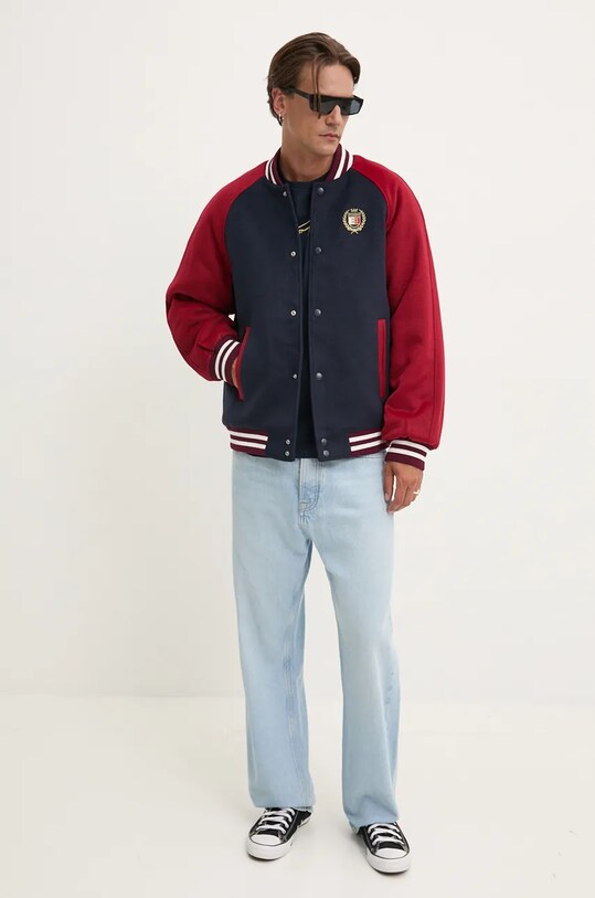 Tommy Jeans jacheta bomber din amestec de lana DM0DM19631 bleumarin AW24