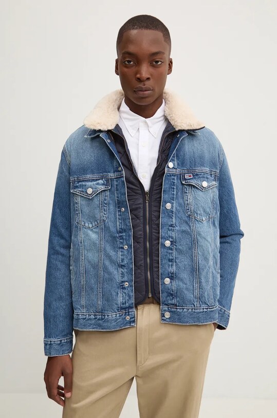 Rifľová bunda Tommy Jeans bez kapucne modrá DM0DM20470