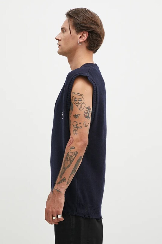 AMBUSH vesta de lana Repair Stitch V Neck Vest BMHZ002F24KNI0014628 bleumarin AW24