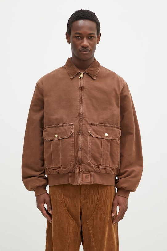 Βαμβακερό μπουφάν Carhartt WIP Stanton Jacket μεταβατικό καφέ I033826.2CU4J