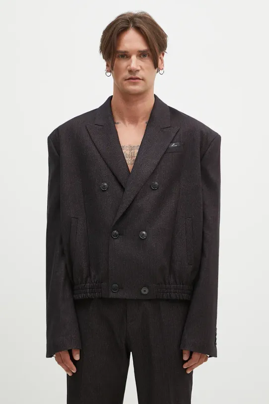 Martine Rose sacou din lana Elasticated Db Tailored Jacket cu captuseala negru 349WT06007