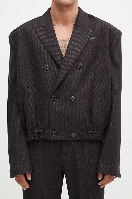 Martine Rose marynarka z domieszką wełny Elasticated Db Tailored Jacket czarny 349WT06007