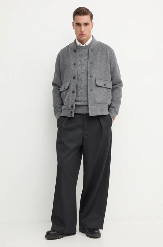 Куртка-бомбер з домішкою вовни Hackett London HM403233 сірий AW24