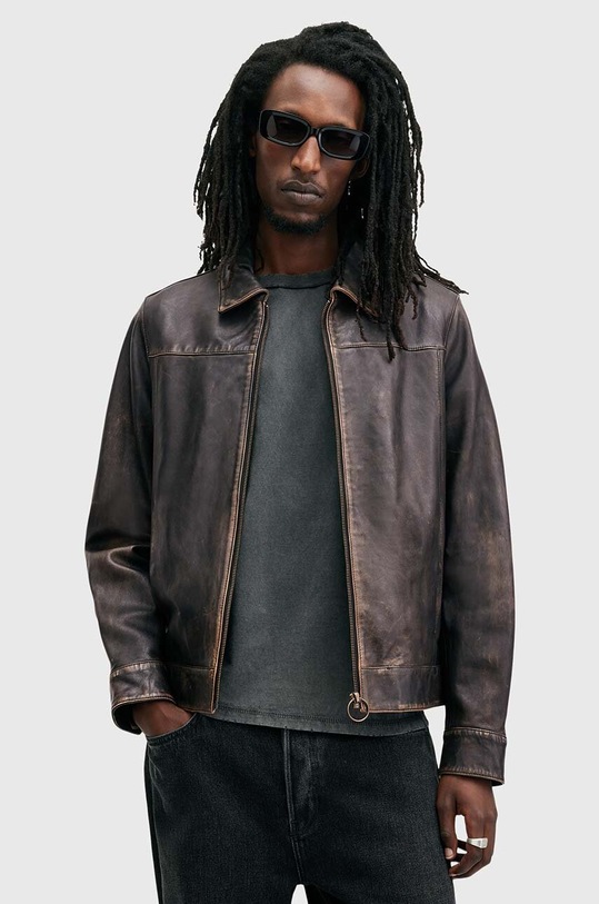 AllSaints geaca de piele ALKAN cu captuseala negru M018LB