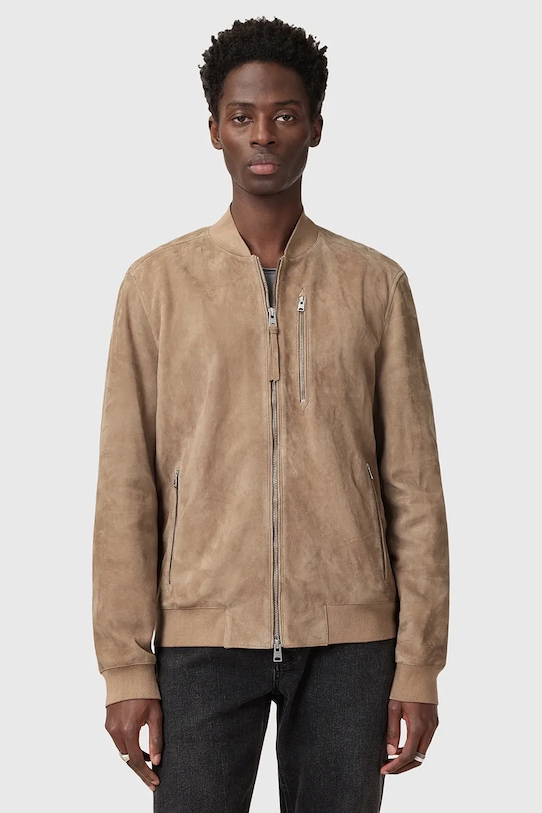 AllSaints geaca din piele intoarsa KEMBLE cu captuseala bej M067LB