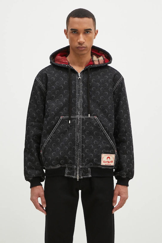 Marine Serre cotton jacket Moon Laser Denim Padded Jacket with black MJA071A.RDEN0001