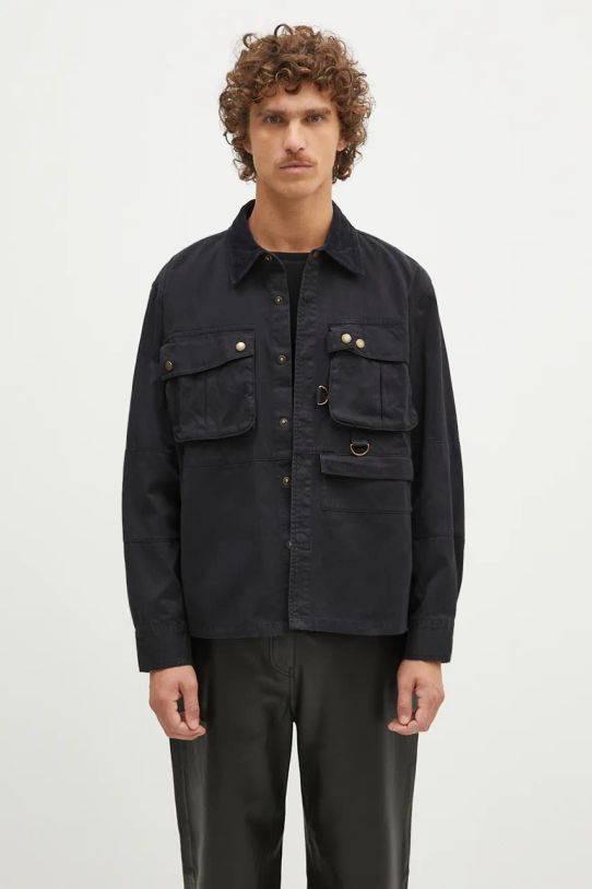 Košeľové sako Barbour Oakmoor OS Twill Overshirt nezateplené čierna MOS0380