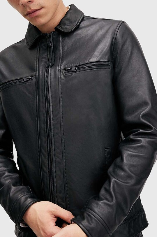 Kožená bunda AllSaints LUCK JACKET M069LB čierna AW24