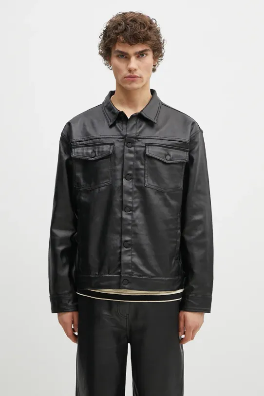 PLEASURES denim jacket Latex Trucker Jacket non-insulated black P24F040